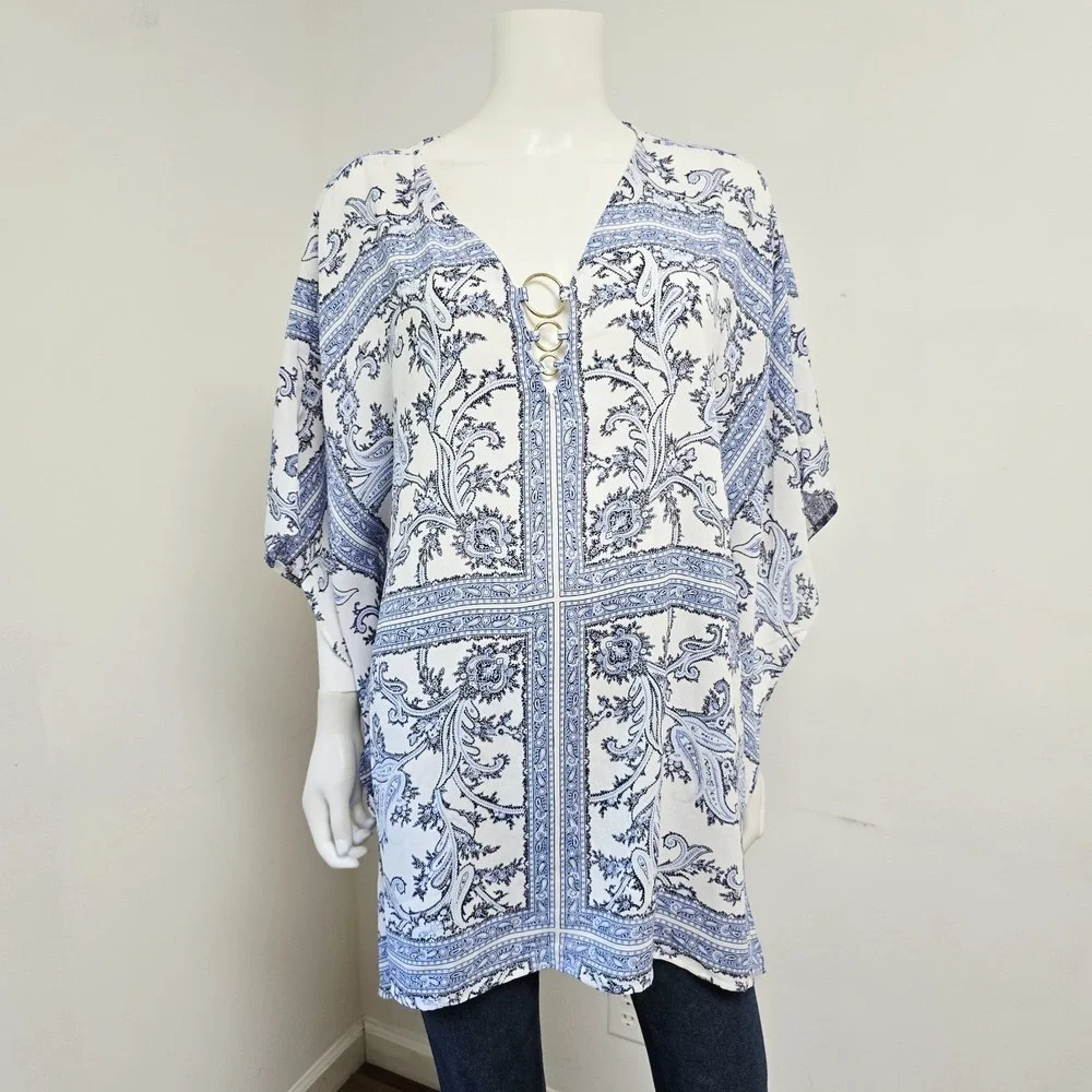 Michael Michael Kors Poncho Tunic Top Size L/XL Scarf Bandana Print Flowy Boho